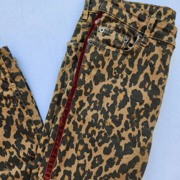 Leopard Print Velvet Trim Stretch Skinny Jeans Leggings Animal Edgy Mobwife 4 - Picture 7 of 15